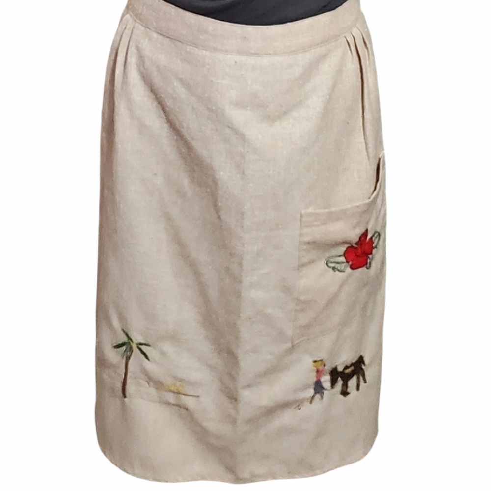 SOUTHWEST MEXICAN Tan Cooking Half Apron Large Front Pocket Embroidered